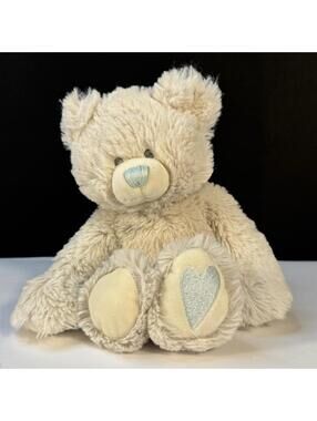 DEMDACO Pearl Baby Teddy Bear Lovey Floppy Toy 9" BLUE NOSE & HEART